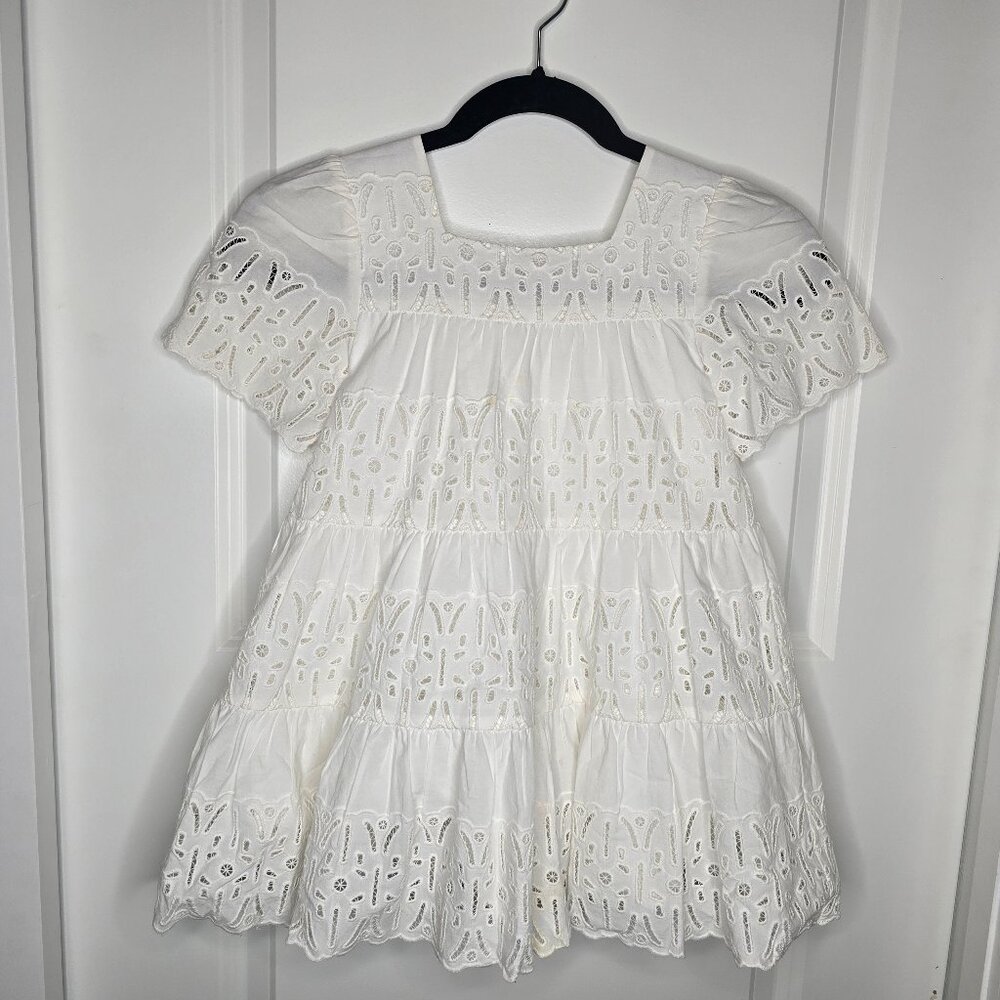Sea New York 100% Cotton Eyelet White Dress, 5-7Y